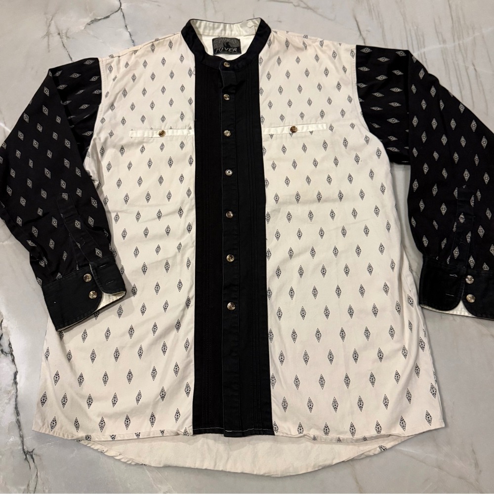 Spindle River Classics Mens XL Band Collar Diamond Print Tuxedo Bib Cotton Shirt